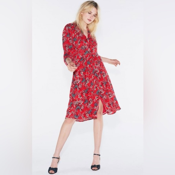 ba&sh Dresses & Skirts - ba&sh Boho Babydoll Floral Smocked Dress Sz 1 Flowy Neiman Marcus Luxury Red NWT